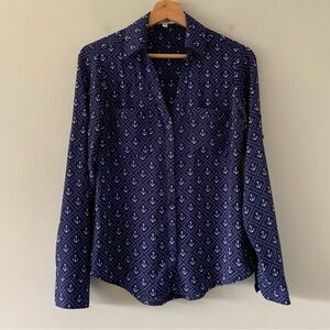 Express Portofino Shirt Womens XS Original Fit Anchor Sailboat Office Preppy